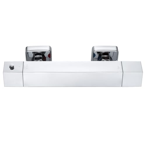 Auralum Grifo Termostático de Ducha, Cuerpo Frío Antiquemaduras con Botón de Seguridad 38°C, Mezclador Termostático de Pared, Cartucho Antical, Centros Ajustables 135-165 mm, Salida G1/2'', Cromo
