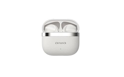 Aiwa Audífonos Inalámbricos Bluetooth 5.4 TWS Modelo AWTWSG31 - Audífonos de Chícharo con Resistencia al Agua IPX4, Control Táctil, Batería de Larga Duración y Estuche de Carga, Blanco