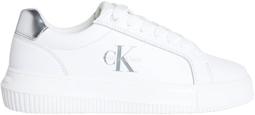 Calvin Klein Donna Sneakers con Suola Preformata Chunky Silver in Pelle, Bianco (Bright White/Silver), 36
