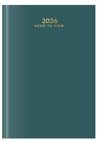 2026 A5 Premium Week To View Diary Hardback Cover Appointment & Ribbon Marker, Full Year Planner, Organizer for Business, Office, Home, Traveling, Organization (Green)