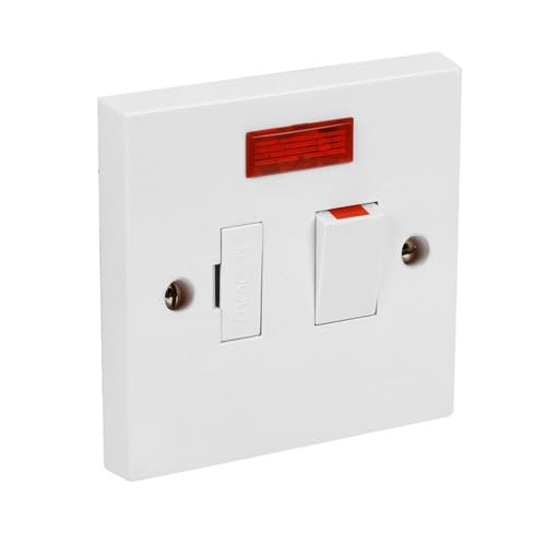 Fused Spur Side Flex 13Amps White Electrical Connection Unit - Optional Neon Indicator, Single 25/35/45mm Pattress Back Box Surface Mounted 1 Gang (Switched Fused Spur with Neon, Spur ONLY)