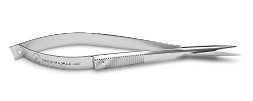 Facial Hair Scissors, Eyebrow Trimmer, Grooming Scissors for Shaping, Ear, Nose, Nostril and Mustache Trimming – for Men and Women. Comes with Case. By Christina Moss Naturals (Sharp Tip)