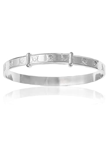 Designer Inspirations Boutique 5MM Wide Engraved/Embossed Teddy Bear's Head Pattern Expanding/Expandable/Adjustable Bangle Bracelet for Baby/Child/Children - 925 Sterling Silver - Size: BABY (Small)