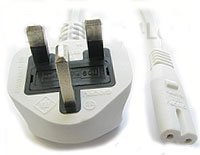 Power Cord UK Plug to Figure 8 Fig of 8 Lead Cable 2 Pin C7 (2 Metre, White)