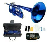 Merano B Flat BLUE / Silver Trumpet with Case+Mouth Piece+Valve Oil+Metro Tuner
