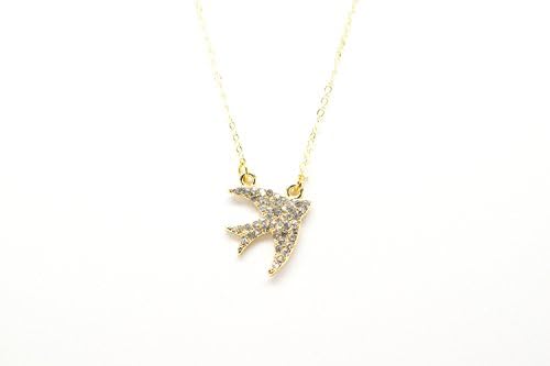 Orti Jewelry Bird Swallow Gold Plated Double Necklace with Cubic Zirconia