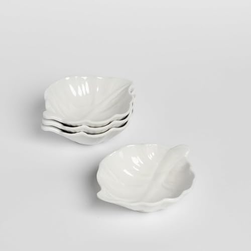 Set of 4 Small Leaf Shape Plates White Melamine Size | Shatterproof ...
