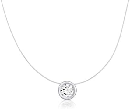 Cloverlon Floating Illusion Silver-tone Round 7mm CZ Pendant on Clear Invisible 18" Necklace