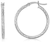 1.0 Inch Diameter 10k White Gold Diamond Cut Hoop Earrings for women and girls (0.08")