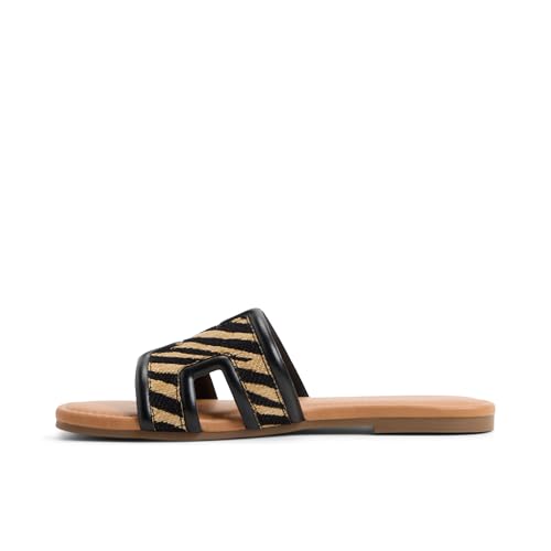 Call It Spring Women's Kamiko Vegan H-Band Flat Sandal, Black Multi