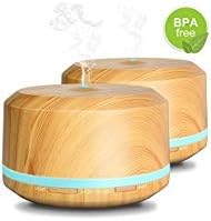 Essential Oil Diffuser 2 Pack, 450ML Ultrasonic Aromatherapy Wood Grain Oil Diffuser for Home Bedroom Office by Doukedge (2 Pack)