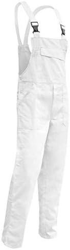 KERMEN - Workwear Painters Mens Bib and Brace Overalls Hamburg with knee pads pockets, 245 gr - made in EU - White