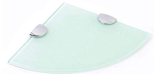 BSM Marketing 300mm (11.8") 6mm Thick Toughened Glass Corner Shelf Bathroom Bedroom Kitchen with Large Chrome Supports (White)