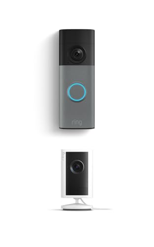 Ring Battery Doorbell (newest model), Speckled Gray with Indoor Cam Plus, White