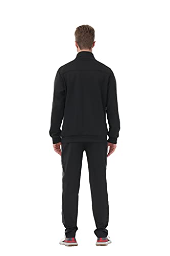 November's Chopin Men's Big & Tall Athletic Sports Tracksuits Causal Full Zip Loose Fit Sweatsuit (Black Grey, Small)