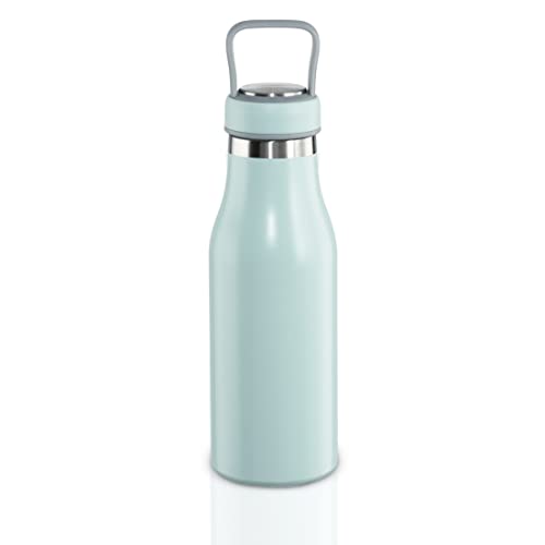 Xavax Trinkflasche 500 ml (doppelwandige Isolierflasche heiß 7 h, kalt 9 h, Thermoflasche auslaufsicher und kohlensäure geeignet, Edelstahl Trinkflasche mit Drehverschluss) pastellblau