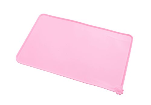 Gefry Pet Food Silicone Bowl Mat FDA Grade Feeding Tray Cats Dogs (Pink)