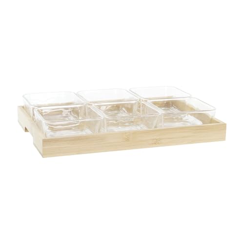 TABLA APERITIVO SET 7 CRISTAL BAMBU 32X21X6 280ML