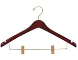 Wooden Curved Combo Hanger, Walnut Finish with Brass Hardware, Box of 25 by The Great American Hanger Company