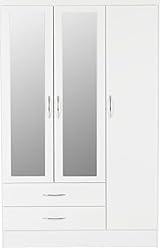 Seconique Nevada 3 Door 2 Drawer Wardrobe White Gloss Metal Handles view 4