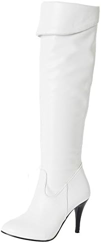 Summerwhisper Women's Sexy Plain Round Toe Stiletto High Heel Side Zipper Over the Knee Long Biker Boots Shoes White 9 B(M) US