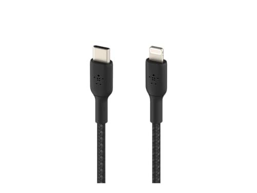 Belkin geflochtenes USB-C-/Lightning-Kabel (iPhone-Kabel zum Schnellladen fuer das iPhone 14 oder aeltere Modelle) Boost Charge MFi-zertifiziertes iPhone USB-C-Kabel (1 m, Schwarz)