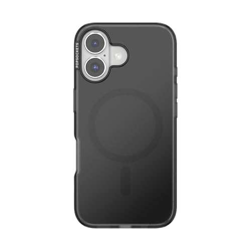 PopSockets iPhone 16 Hülle kompatibel mit MagSafe, Handyhülle für iPhone 16, kabellos aufladbar, nur Hülle - Black Translucent