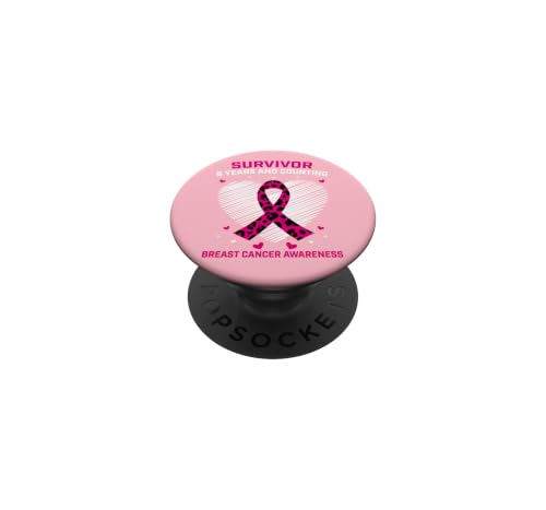 Pink Breast Cancer Survivor 8 Years Free Cute Heart Cheetah PopSockets Adhesive…