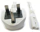 Power Cord UK Plug to Figure 8 Fig of 8 Lead Cable C7 3m White
