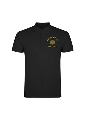 AMERICAN COLLEGE USA Unisex Polos T Hemden Herren Manner Damen Frauen Polo Shirt, Schwarz, XXL