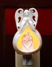 Festive "Angel Watching Over Holy Family" White Porcelain Night Light