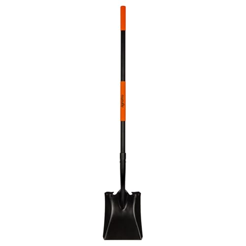 Square Shovel for Digging, Heavy Duty Metal Shovel with Long Fiberglass Handle,