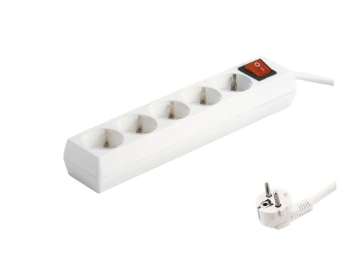 Base V Prises avec T/T, câble 3 x 1,5 mm de 1,5 m et Interrupteur. Idéal pour connecter Plusieurs appareils en Un Seul Endroit, garantissant Confort et efficacité à la Maison ou au Bureau.