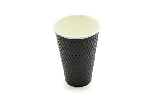 [150 COUNT] 16 Ounce Black Double-Wall Disposable Black Embossed Paper Insulated Cups - Hot Beverage Coffee Espresso Chocolate Cappuccino Latte Cocoa Tea (16 oz Cup, No Lids & Sleeves, Double-Walled)