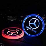 AMG LED Cup Holder Lights, Mercedes-Benz AMG Accessories Car Logo Coaster with 7 Colors Changing USB Charging Mat, Luminescent Cup Pad Interior Atmosphere Lamp Decoration Light (2 PCS)