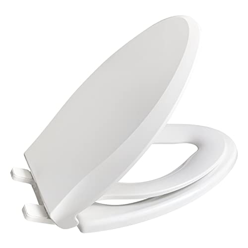 Elongated Toilet Seat with Built in Potty Training Seat with Cover,Durable Plastic, White