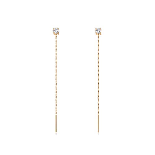 S.Leaf Gold Chain Threader Earrings for Women Trendy 925 Sterling Silver Hypoallergenic Cubic Zirconia Backless Ardant Chain Duster Threader Double Piercing Pull Through Earrings for Women Girls Birthday Gifts