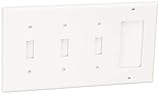 Leviton 80732-W 4-Gang 3-Toggle 1-Decora/GFCI Device Combination Wallplate, Standard Size, Thermoplastic Nylon, Device Mount, White