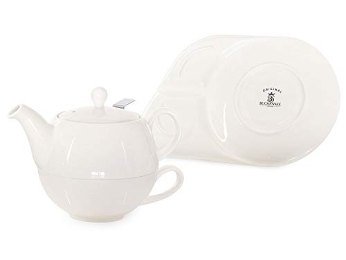 Buchensee Tea for One mit Sieb Lena 500ml aus Crystal Bone China Porzellan in fein-cremigem WeiÃ. Teekanne + Teetasse + Untersetzer mit Ablageflächen – Bild 6
