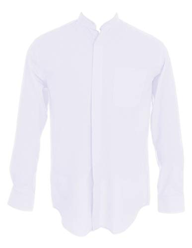 Sunrise Outlet Men's Collarless Banded Collar Dress Shirt - White 15.5 32-33