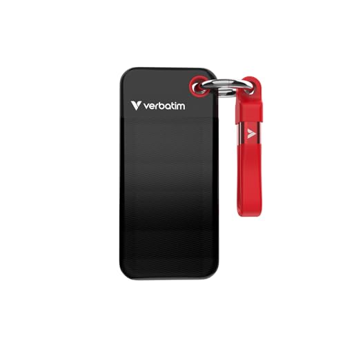 Verbatim Pocket SSD da 128 GB, SSD esterno USB 3.2 Gen 2, fino a 1000 MB/s di lettura e scrittura, disco rigido portatile per PC, Mac e console, nero/rosso