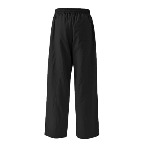 RUIRUILICO Women's Linen Pants Summer Casual Lightweight Wide Leg Pants Elastic Waist Baggy Beach Pants Plus Size Drawstring Pockets Solid Color