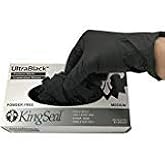 KingSeal 100 Count MEDIUM UltraBlack Nitrile Exam Gloves, Medical Grade, Powder Free, 4 MIL, Textured Fingertips - 1 Box of 100 Gloves By Weight