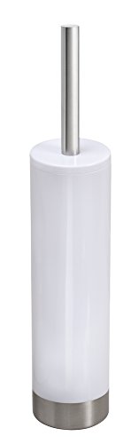 mDesign Toilet Bowl Brush and Holder for Bathroom Storage - White/Brushed Stainless Steel