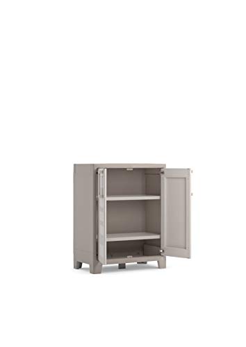Keter Gulliver Kunststoffschrank niedrig, beige, 80 x 44 x 100 cm, inkl. Einlegeböden, für drinnen und draußen geeignet, UV- und wasserbeständig (IPX3) – Bild 3