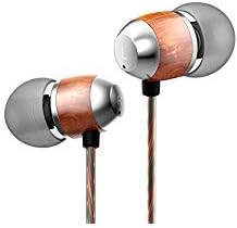 YUEMI Premium Genuine Wood Corded in-Ear Headphones Earbuds Heavy Bass Noise Cancelling Earphones with Microphone