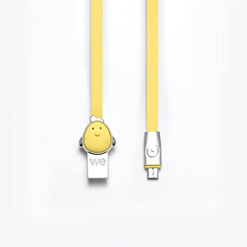 WE Câble Poule USB/Micro USB Plat 1m - Collection USB Animal pour Enfant - Connecteurs en Zinc - Jaune