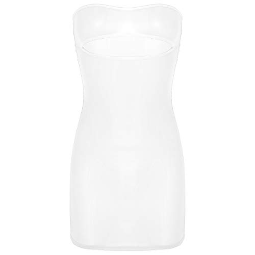 TiaoBug Women's One Piece Transparent Sheer Strapless Micro Mini Long Tube Top Dress Nightclub White Hollow Out One Size