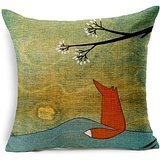 Decorative Animal Red Fox Thick Cotton Linen Throw Pillow Cover Car Cushion Pillowcase by Lee's Int'l