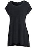 Doublju Women Basic Short Sleeve Round Neck Loose Fit Longline Tunic Top